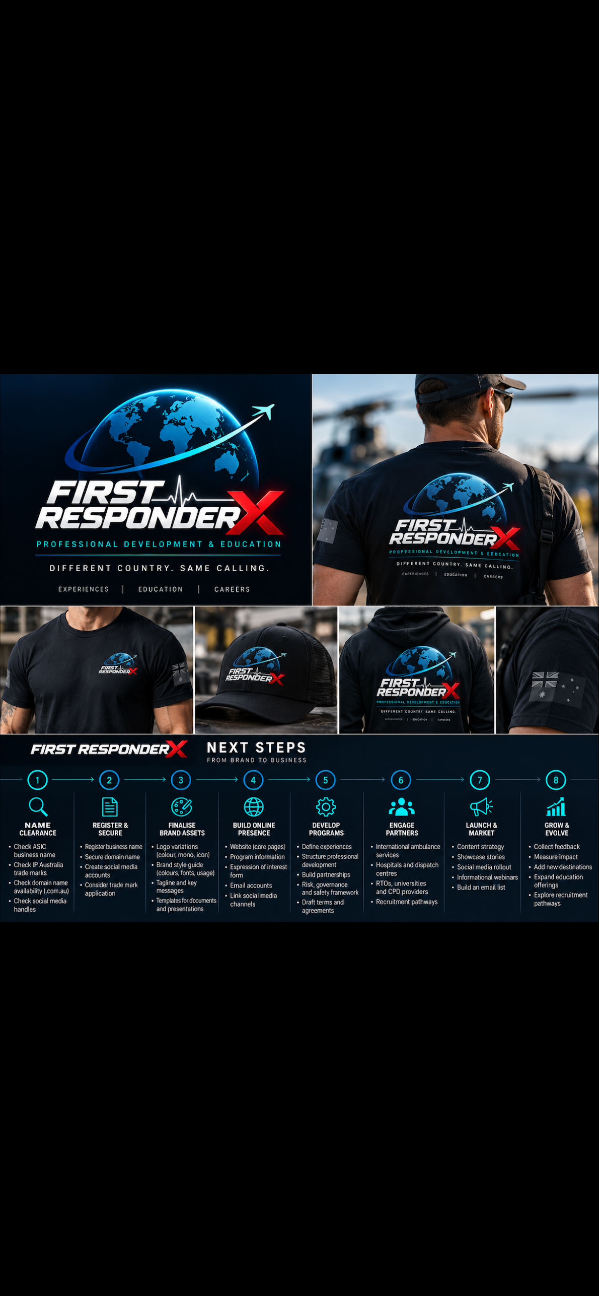 First Responder X branded participant apparel, including T-shirts, a cap and hoodie